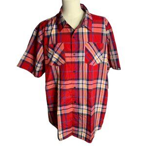 Akademiks Button Up Short Sleeve Shirt 4XL Red Plaid Chest Pockets Collar NEW
